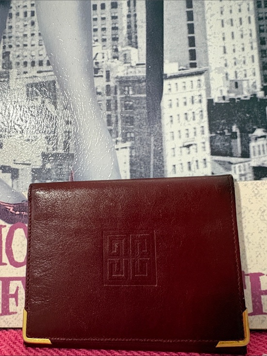 Givenchy Other - Givenchy Embossed Burgundy Leather Card Holder with Gold Corners